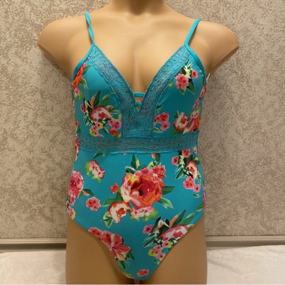 Time and Tru Floral Lace One Piece Swimsuit